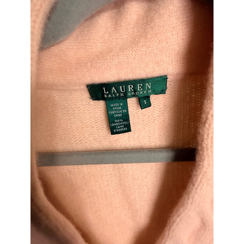 Lauren Ralph Lauren Pink Lambswool Sweater Shawl Collar Cable Knit V-Neck Small - Picture 3 of 3